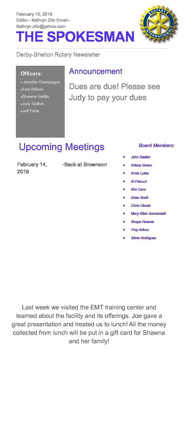 Weekly Meeting - in person this week!